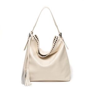 Stunning Laggo “Reed Ivory” Pebbled Leather Studded Hobo Bag